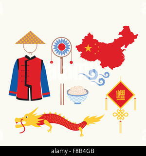 Verschiedene Symbole, die im Zusammenhang mit China Stockfoto