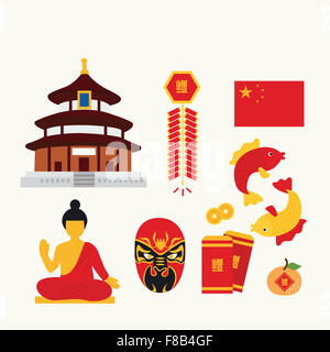 Verschiedene Symbole, die im Zusammenhang mit China Stockfoto