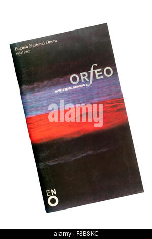 Programm für die 1992 English National Opera Produktion von Orfeo von Claudio Monteverdi im The London Coliseum. Stockfoto