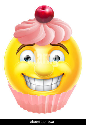 Eine rosa Kuchen Kuchen Emoji Emoticon Smiley Gesicht Comicfigur Stockfoto
