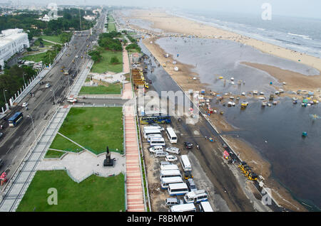 Blick auf Strand von Marina vom Leuchtturm Chennai, Tamil Nadu, Indien, Asien Stockfoto