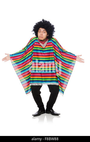 Lustige mexikanische tragen Poncho isoliert auf weiss Stockfoto