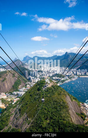 Luftaufnahme von Rio mit Corcovado-Berg, Botofago Bay und Seilbahn vom Zuckerhut, Rio De Janeiro, Brasilien Stockfoto