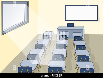 Klassenzimmer. hellen leeren Klassenzimmer mit Tischen und Stühlen Stock Vektor