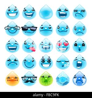 Cartoon Wasser Tropfen Emoticons Stock Vektor