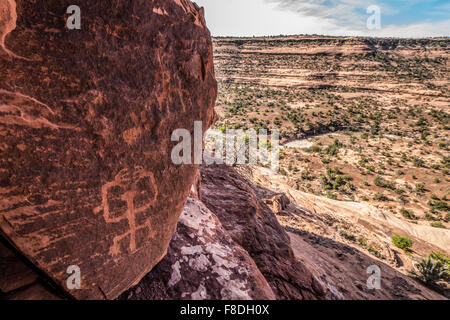 Uralte Puebloan Petroglyphen, alte Felsmalereien, Souhtern Utah vorgeschlagen Wilderness Park Stockfoto