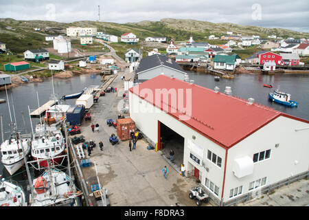 Der Hafen und Dorf von Harrington Fischerhafen an der Lower North Shore auf den Golf von St. Lawrence, Quebec, Kanada. Stockfoto