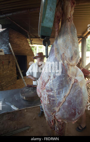 Metzger und rohes Fleisch in Minca, Kolumbien Stockfoto