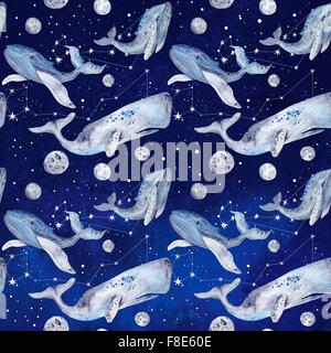 Raum-Illustration mit Fische, Sterne und Planeten Stockfoto