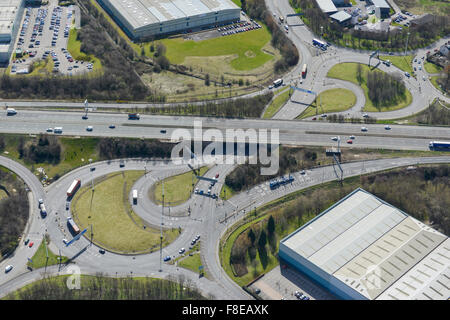 Eine Luftaufnahme der Kreuzung 31 auf der M62 am Normanton und Castleford, West Yorkshire Stockfoto