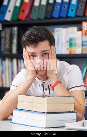 Betont männlichen Schüler arbeiten In der Bibliothek Stockfoto