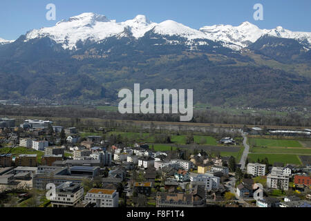 Blick über Vaduz, Liechtenstein am 28. März 2015. Vaduz ist die Hauptstadt von Liechtenstein. Stockfoto