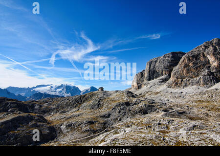 Blick von der Franz Kostner Hütte in den Dolomiten, Italien Stockfoto