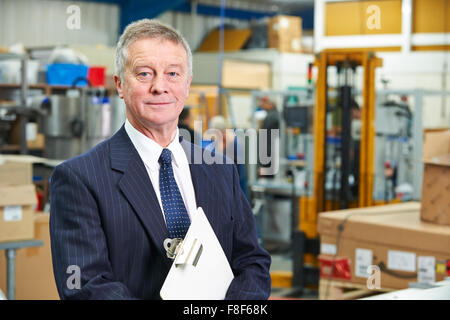 Porträt des Managers in Fabrikhalle Stockfoto