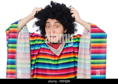 Lustige mexikanische tragen Poncho isoliert auf weiss Stockfoto