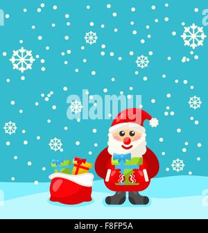 Fröhliche Weihnachten Santa hält einen Stapel von Geschenken Stock Vektor