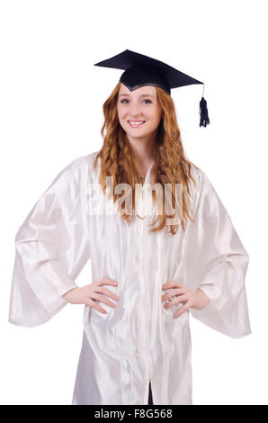 Junge Studentin auf weiß Stockfoto