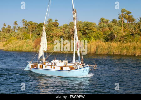 Ägypten - Boot Feluke auf dem Nil, Niltal in der Nähe von Assuan Stockfoto