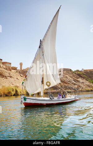 Ägypten - Boot Feluke auf dem Nil, Assuan, Ägypten Stockfoto