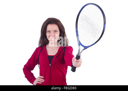 Frau im roten Kostüm im Sport Sport-Konzept Stockfoto