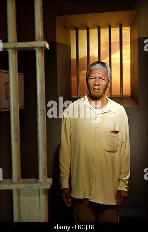 Gefängniszelle von Nelson Mandela im ehemaligen Gefängnis auf Robben Island, UNESCO ...