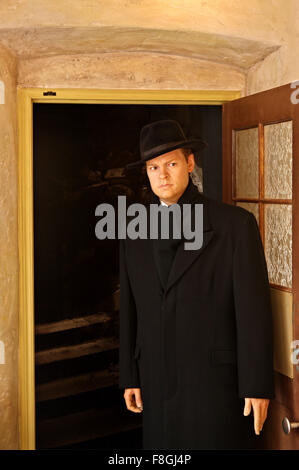 Orson Welles als "Harry Lime", aus dem Film "Der dritte Mann", in Madame Tussauds Wachsfiguren Museum, Prater Park, Wien. Stockfoto