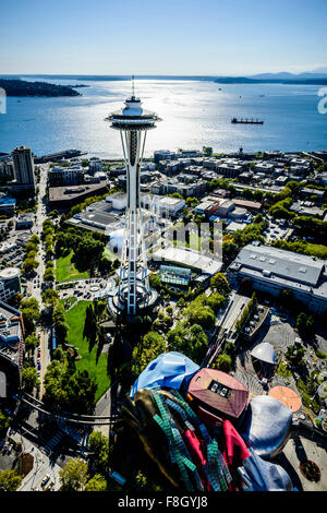 Luftaufnahme des Space Needle in Seattle Stadtbild, Washington, Vereinigte Staaten von Amerika