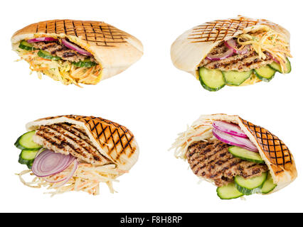 Legen Sie arabische gegrillte heißen Fast-Food - Fleisch mit Gemüse in pita Stockfoto