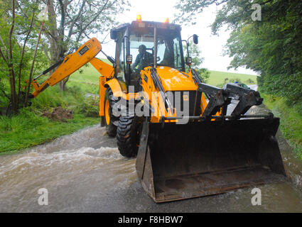 Hochwasserschäden in Alford in Aberdeenshire, Schottland. Stockfoto