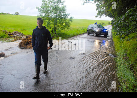 Hochwasserschäden in Alford in Aberdeenshire, Schottland. Stockfoto