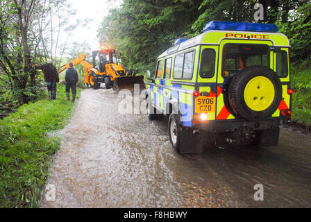 Hochwasserschäden in Alford in Aberdeenshire, Schottland. Stockfoto