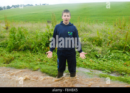 Hochwasserschäden in Alford in Aberdeenshire, Schottland. Stockfoto