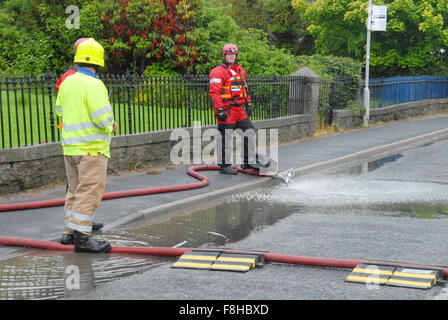 Hochwasserschäden in Alford in Aberdeenshire, Schottland. Stockfoto