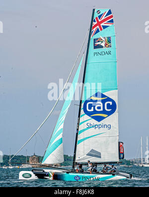 Farm Cove, Sydney, Australien. 10. Dezember 2015. Extreme Sailing Act 8. Medientag. GAC Pindar (GBR) Praxis Rennen In Farm Cove, Sydney, Australien. GAC Pindar (GBR) wird in der Schlussakte der 2015 Extreme Sailing Series vom 11. bis 13. Dezember 2015 in Sydney Segeln. Bildnachweis: Aktion Plus Sport/Alamy Live-Nachrichten Stockfoto