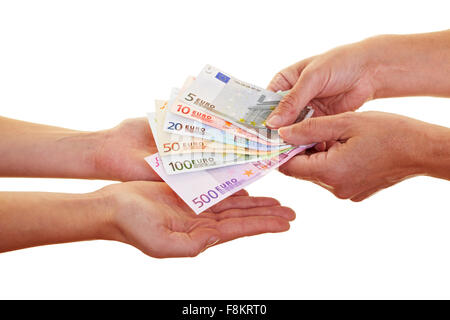 Zwei Hände, behaupten viele europäische Geld Banknoten Stockfoto