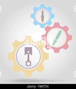 Autoteile Getriebe Mechanismus-Konzept-Vektor-Illustration auf grauem Hintergrund isoliert Stock Vektor