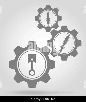 Autoteile Getriebe Mechanismus-Konzept-Vektor-Illustration auf grauem Hintergrund isoliert Stock Vektor