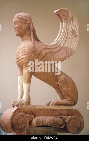 Sphinx von Naxos, der Naxos-marmor ausgestattet Sphinx oder die Sphinx Spalte von Naxos war der Tempel des Apollo in Delphi durch die Naxians c 500 v. Chr. angeboten. Archäologisches Museum Delphi Griechenland Stockfoto