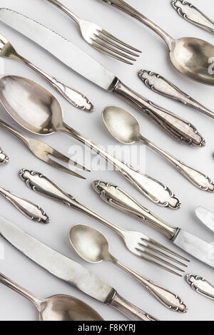 altes ausgefallene Besteck - Setrling Silber Besteck Muster Stockfotografie