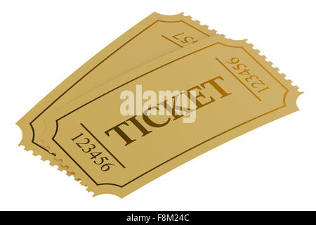 zwei Tickets isoliert auf weißem Hintergrund Stockfoto