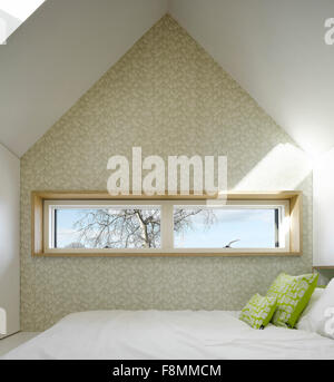 Dwelle, Manchester. Der Schlafbereich in einem Dwelle Entwicklung in Manchester von hoher Qualität, Null Kohlenstoff vorgefertigte Eco Gebäude. Stockfoto
