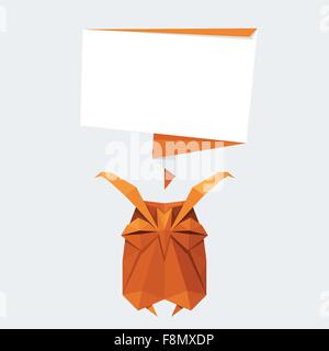 Vektor Origami isoliert Tier. Niedliche Dreieck schlafen Eule mit Sprechblase Stock Vektor