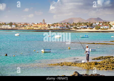 Insel Fuerteventura, Blick vom Hafen in Corralejo, Spanien, Kanarische Inseln Stockfoto