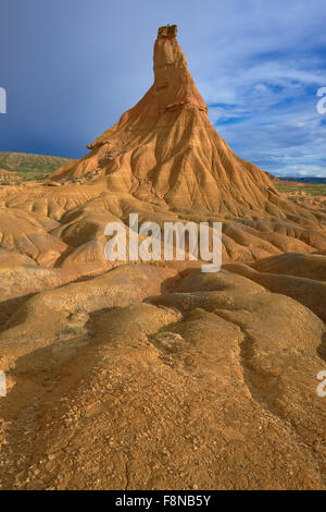 Bardenas Reales, Castildetierra, typische rock-Formation, Arguedas, Bardenas Reales Naturpark. Biosphären-Reservat. Navarra. Wellness Stockfoto