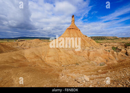 Bardenas Reales, Castildetierra, typische rock-Formation, Arguedas, Bardenas Reales Naturpark. Biosphären-Reservat. Navarra. Wellness Stockfoto