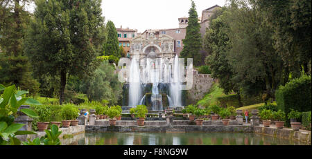 Orgel-Brunnen, 1566, Gehäuse der Orgel Pipies angetrieben von Luft aus den Brunnen. Villa d ' Este in Tivoli, Italien Stockfoto