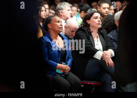 Créteil, Frankreich. 9. Dezember 2015. Claude Bartolone politischen französischen treffen PS, linken Flügel, Christiane Taubira, Minister der Justiz, Créteil, Frankreich, Frankreich. Bildnachweis: Ania Freindorf/Alamy Live-Nachrichten Stockfoto