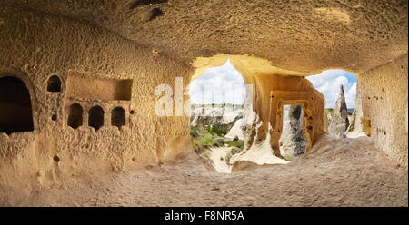 Aussicht von Kappadokien aus Höhle Hause, Nationalpark Göreme, Türkei, UNESCO Stockfoto