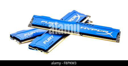 Schnell Hyper X Fury Gaming PC-RAM-Modul auf einem weißen Hintergrund Stockfoto