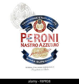 Peroni-Bier-Logo auf weißem Hintergrund Stockfoto